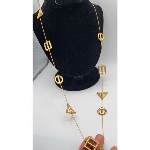 Vintage 80s goldtone Geometric Station Necklace Long Strand 30in - Picture 4 of 4